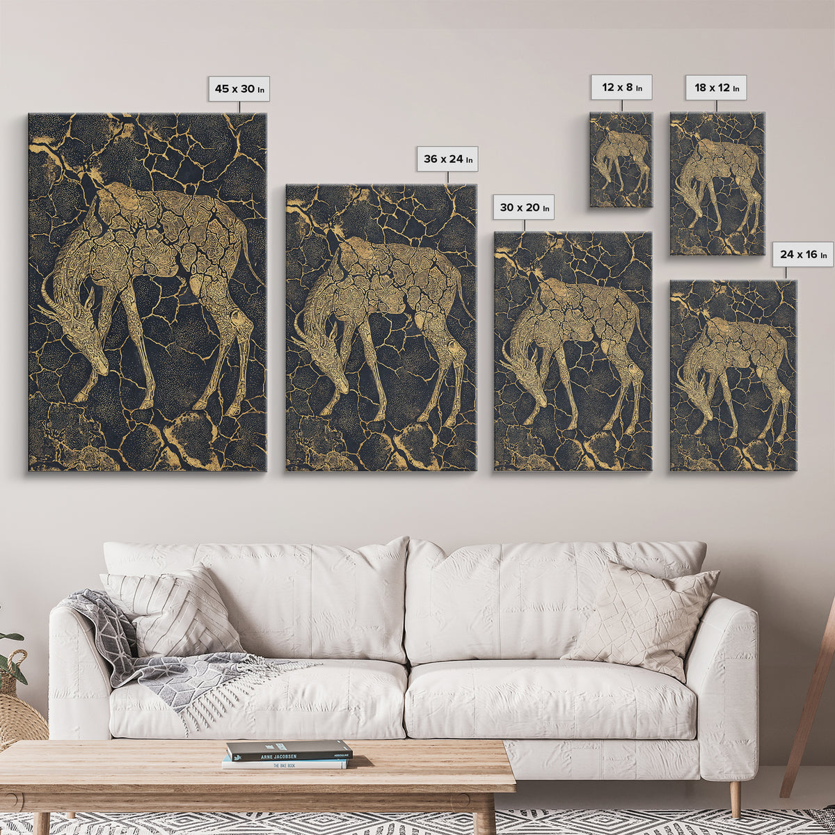 Ornate Gold Giraffe Canvas Print, African Animal Art, Black And Gold Art, Safari Decor, Luxury Living Room Wall Decor Gift
