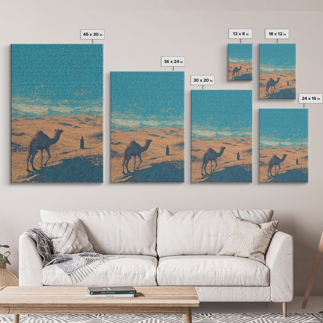 Textured Camel In Desert Wall Art, African Landscape, Blue Orange Safari Poster, Cultural Art Print, Office Decor Gift Set