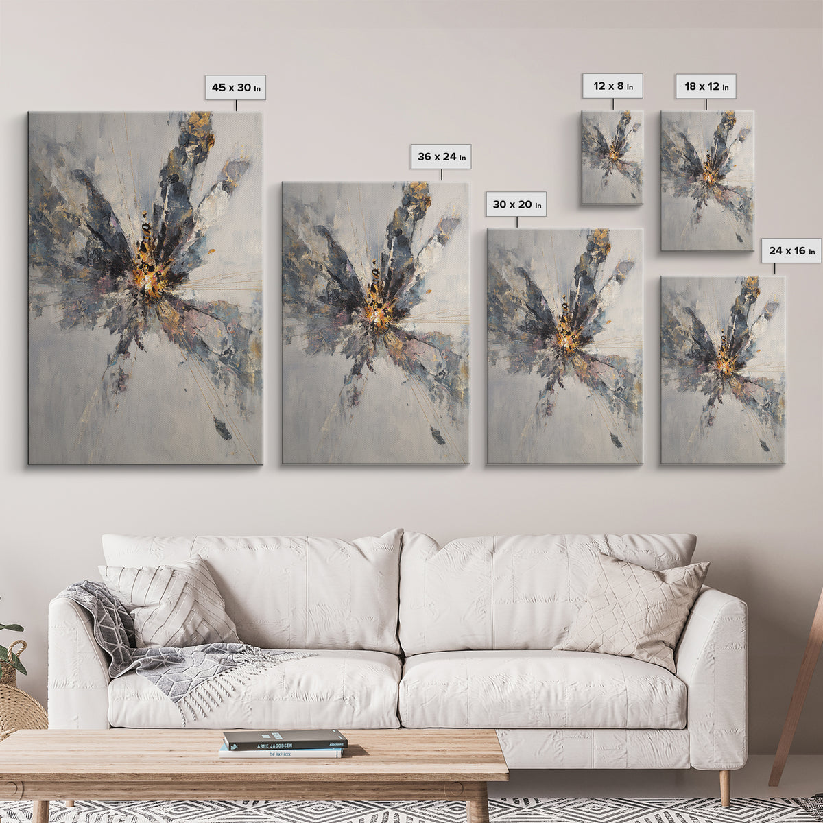 Explosive Gray Gold Abstract Burst Canvas Print, Modern Abstract Wall Art, Luxury Office Decor, Statement Living Room Art