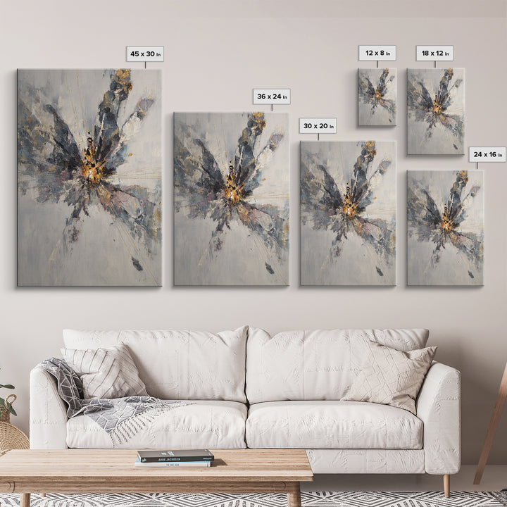 Explosive Gray Gold Abstract Burst Canvas Print, Modern Abstract Wall Art, Luxury Office Decor, Statement Living Room Art