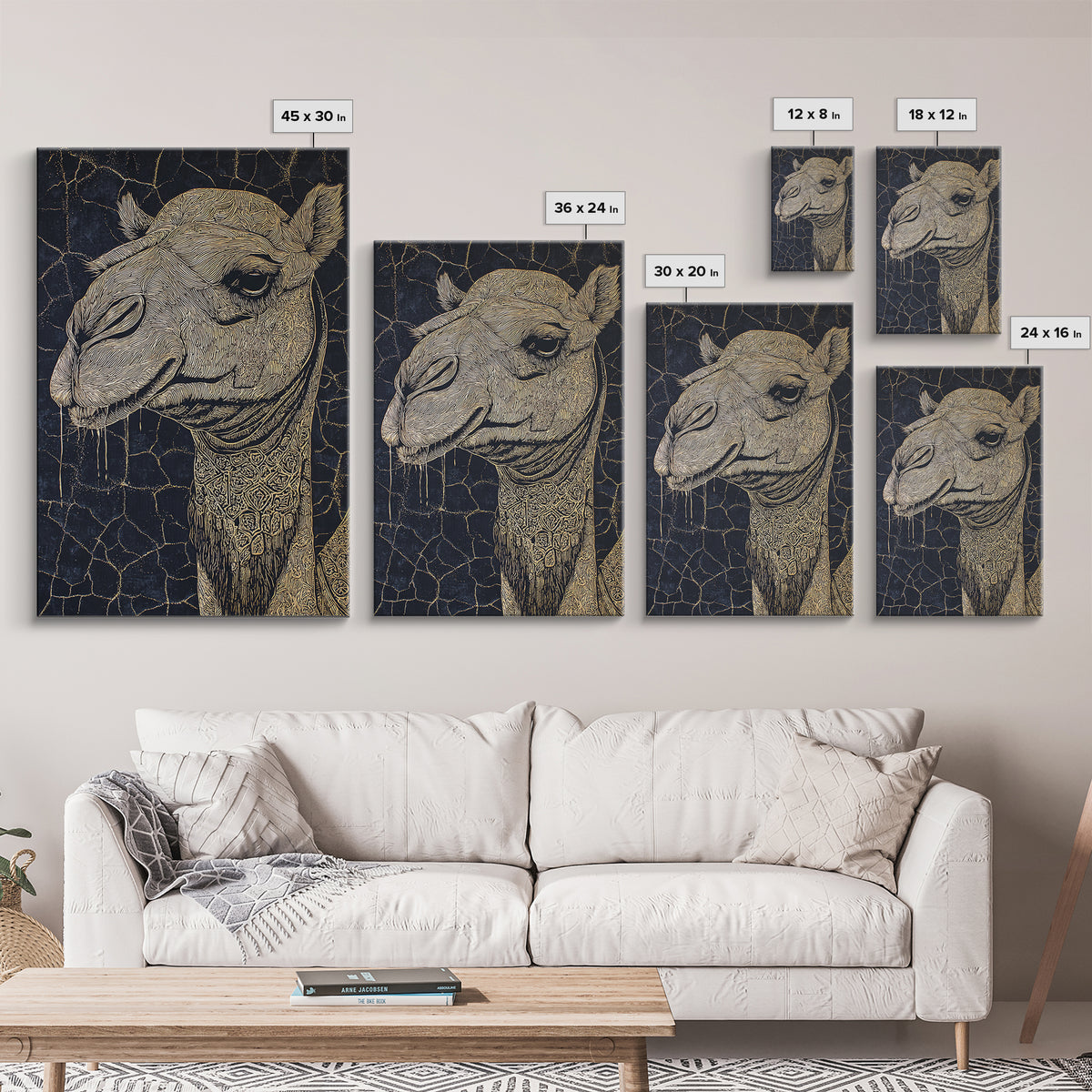 Intricate Gold Camel Portrait Canvas Print, African Safari Wall Art, Black And Gold Animal Art, Boho Desert Home Decor Gift