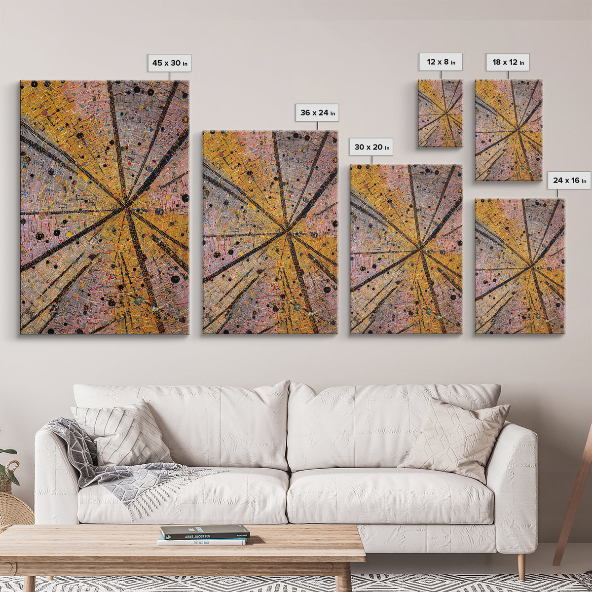 Radiant Orange Tribal Starburst Abstract Wall Art, African Pattern Print, Geometric Afrocentric Decor, Bold Canvas Artwork