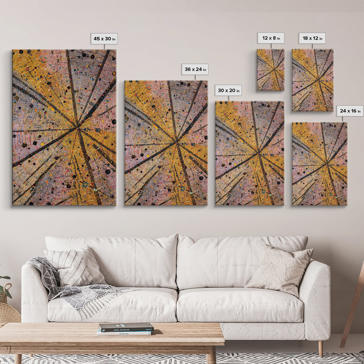 Radiant Orange Tribal Starburst Abstract Wall Art, African Pattern Print, Geometric Afrocentric Decor, Bold Canvas Artwork
