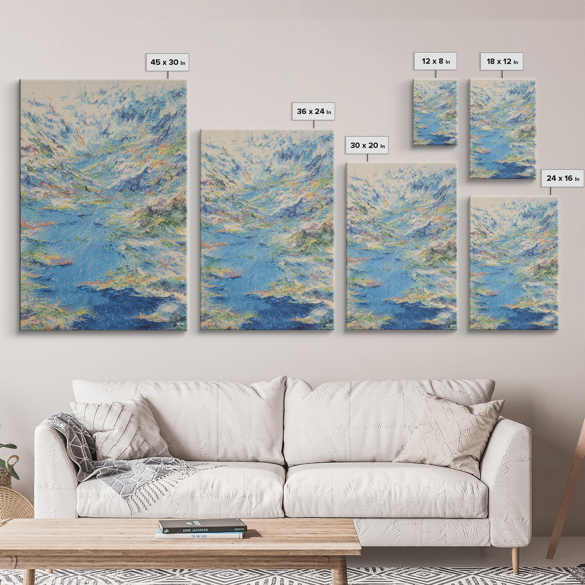 Dreamy Blue Coastal Seascape Canvas Print, Modern African Inspired Art, Ocean Landscape Wall Decor, Serene Gallery Artwork