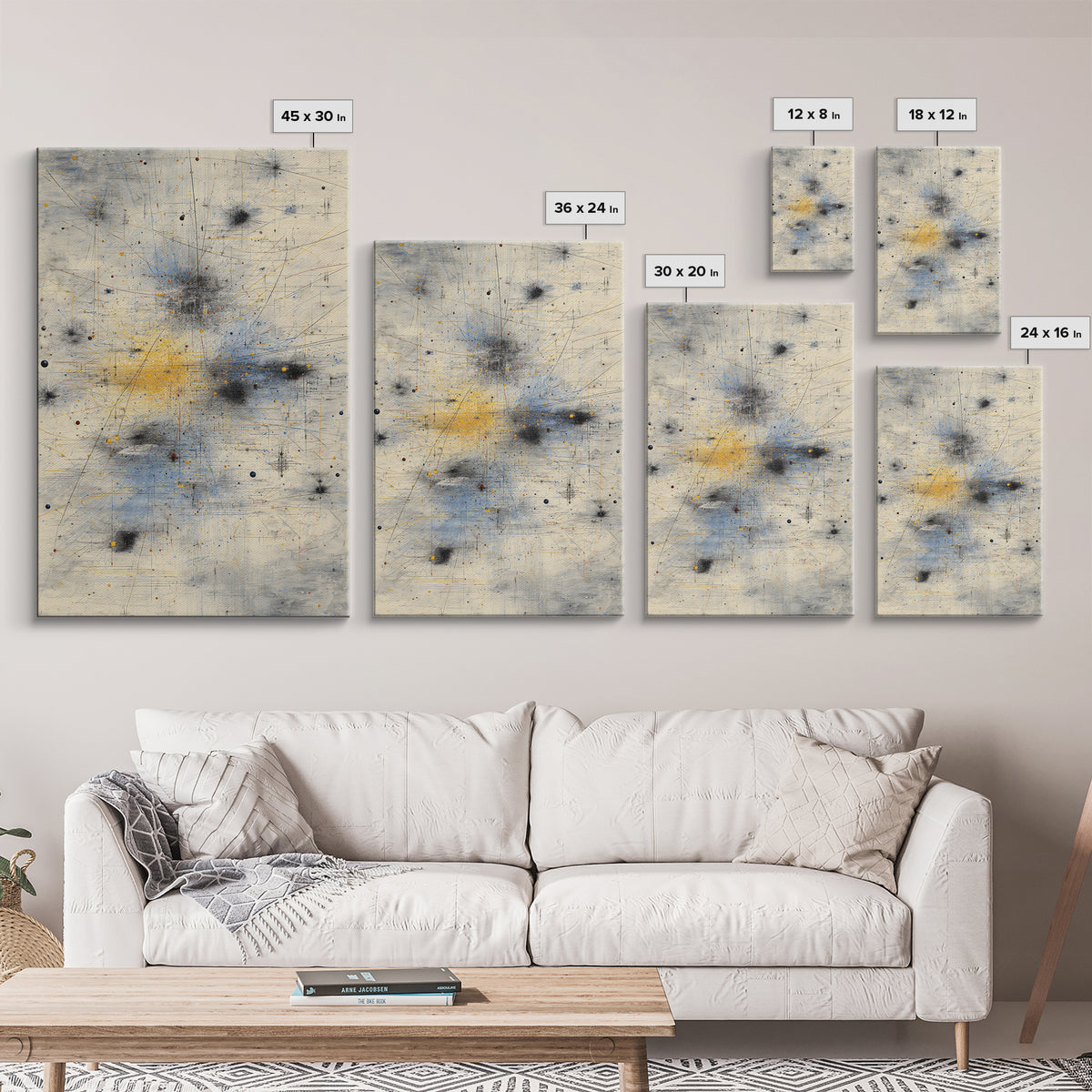 Soft Beige Constellation Map Canvas Print, Abstract African Art, Minimalist Office Decor, Gray Blue Gold Network Artwork