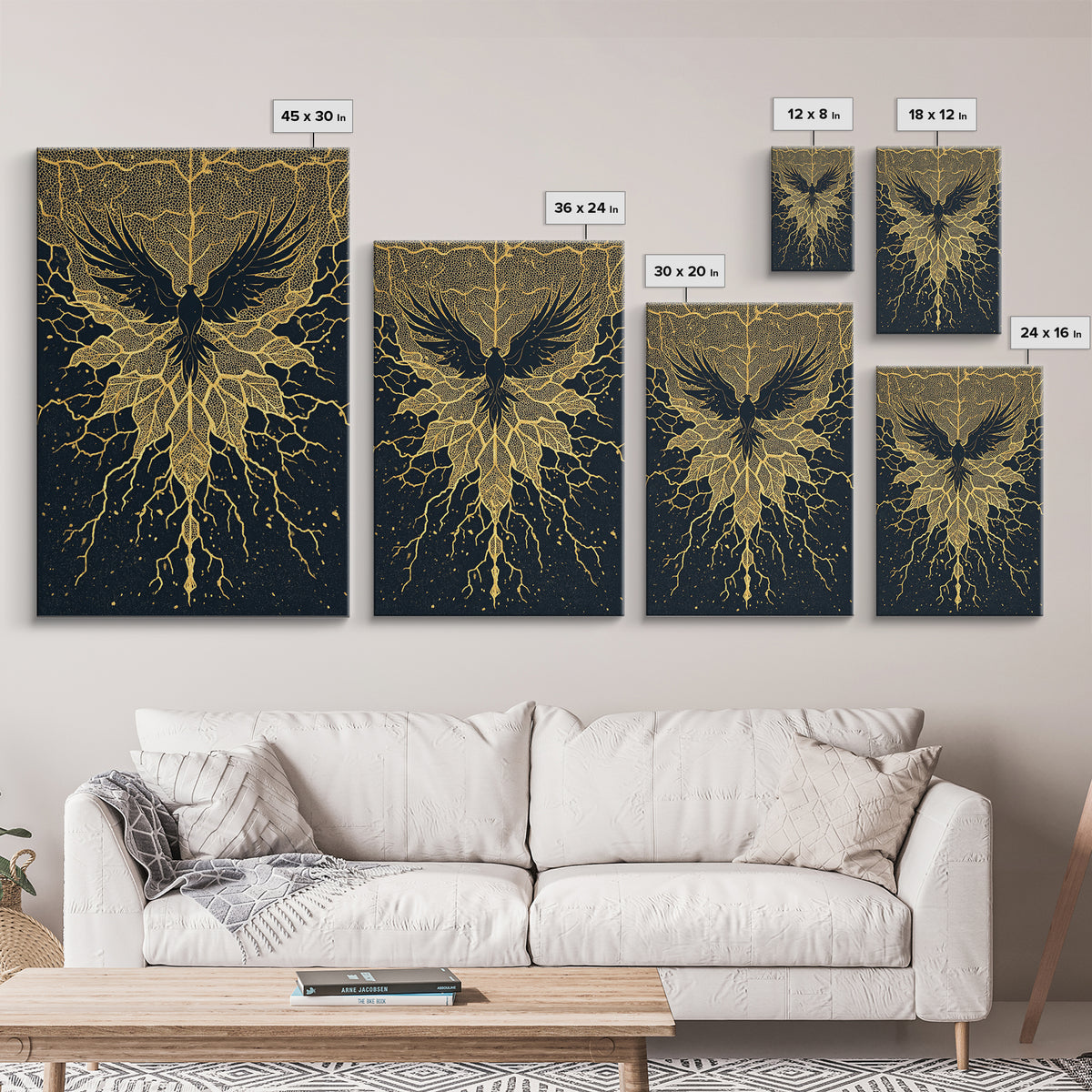 Black And Gold Bird With Roots Wall Art, Spiritual Wall Decor, Mystical Wall Art, Elegant Home Decor, Unique Canvas Art Print