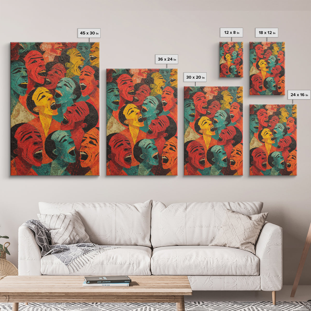 Colorful Laughing Faces Canvas Print, African Mask Art, Abstract African Art, Black Culture Art, Vibrant Wall Decor, Unique Gift
