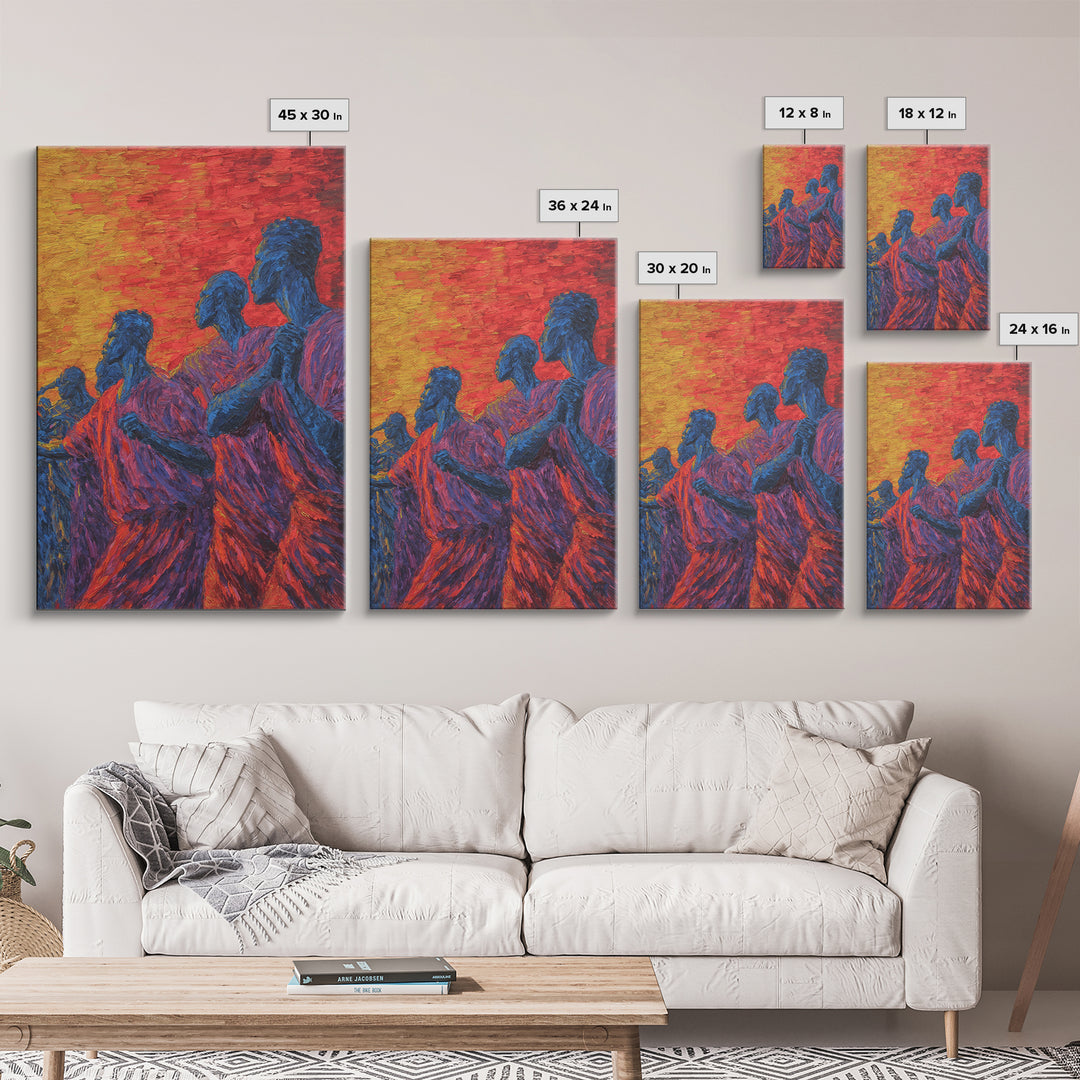 Blue African Figures At Sunset Wall Art, African Women Art, Cultural Art Print, Colorful African Art, Living Room Decor Gift