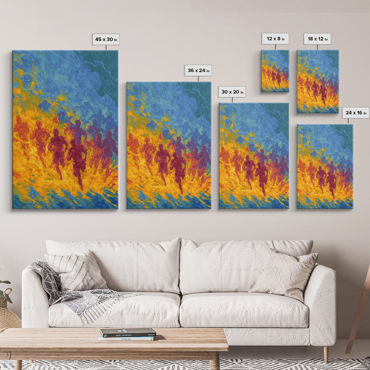 Fiery Runners In Blue And Orange, African Wall Art, Abstract African Art Print, Black Culture Decor, Vibrant Canvas Print