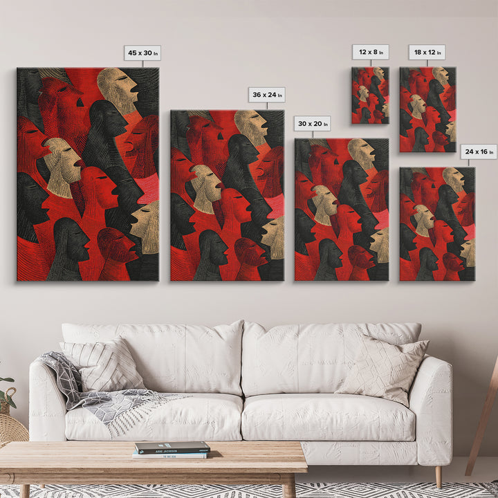 Red And Black Tribal Profile Faces, African Wall Art, Abstract African Art Print, Afrocentric Decor, Modern Canvas Print
