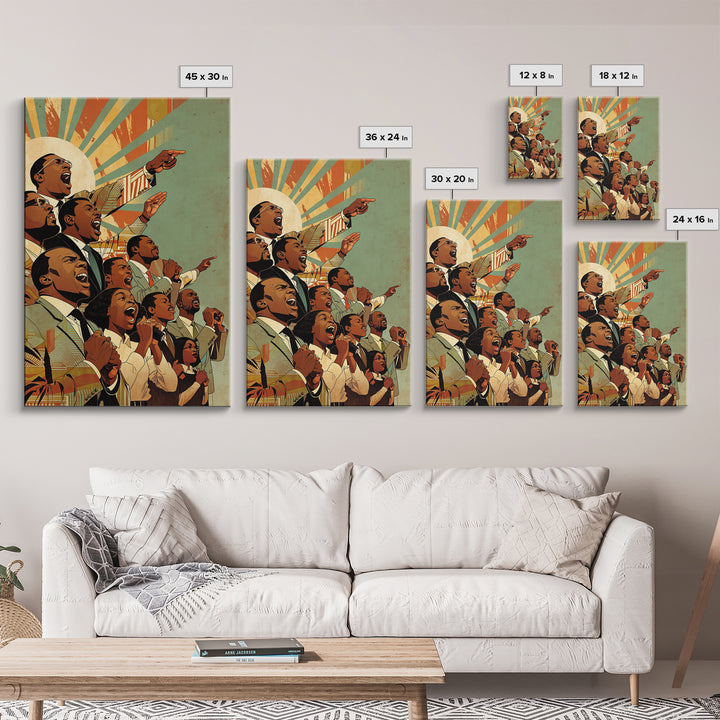 Uplifted Black Voices With Sunburst, Black History Wall Art, Juneteenth Art Print, African American Decor Gift, Canvas Print