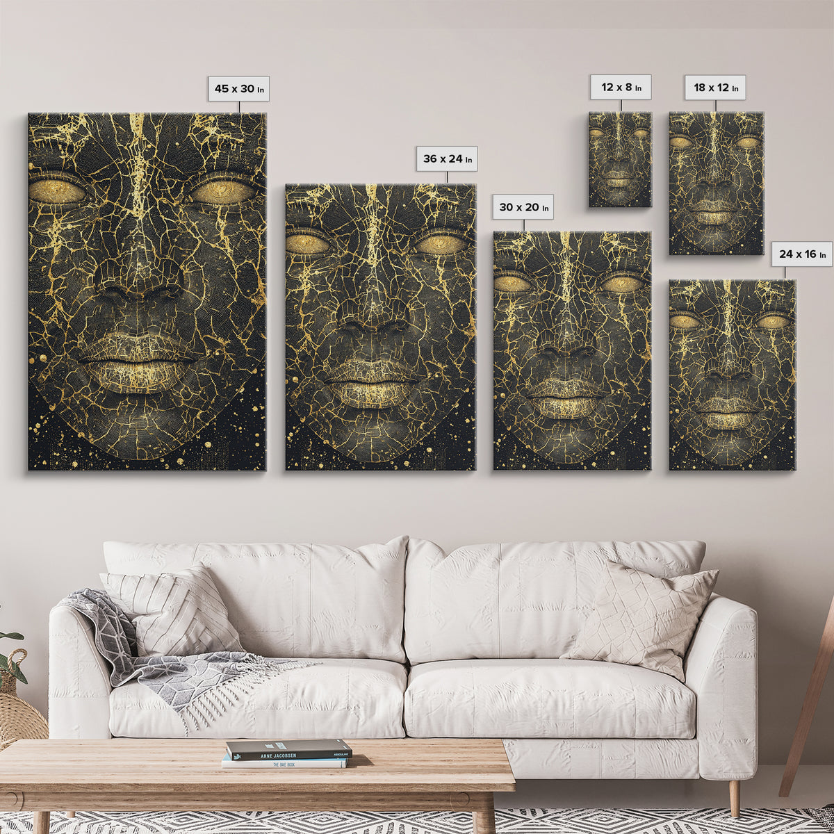 Cracked Gold Black Goddess Portrait, African Wall Art, Abstract Black Art Print, Luxury Canvas Print, Modern Feminine Decor