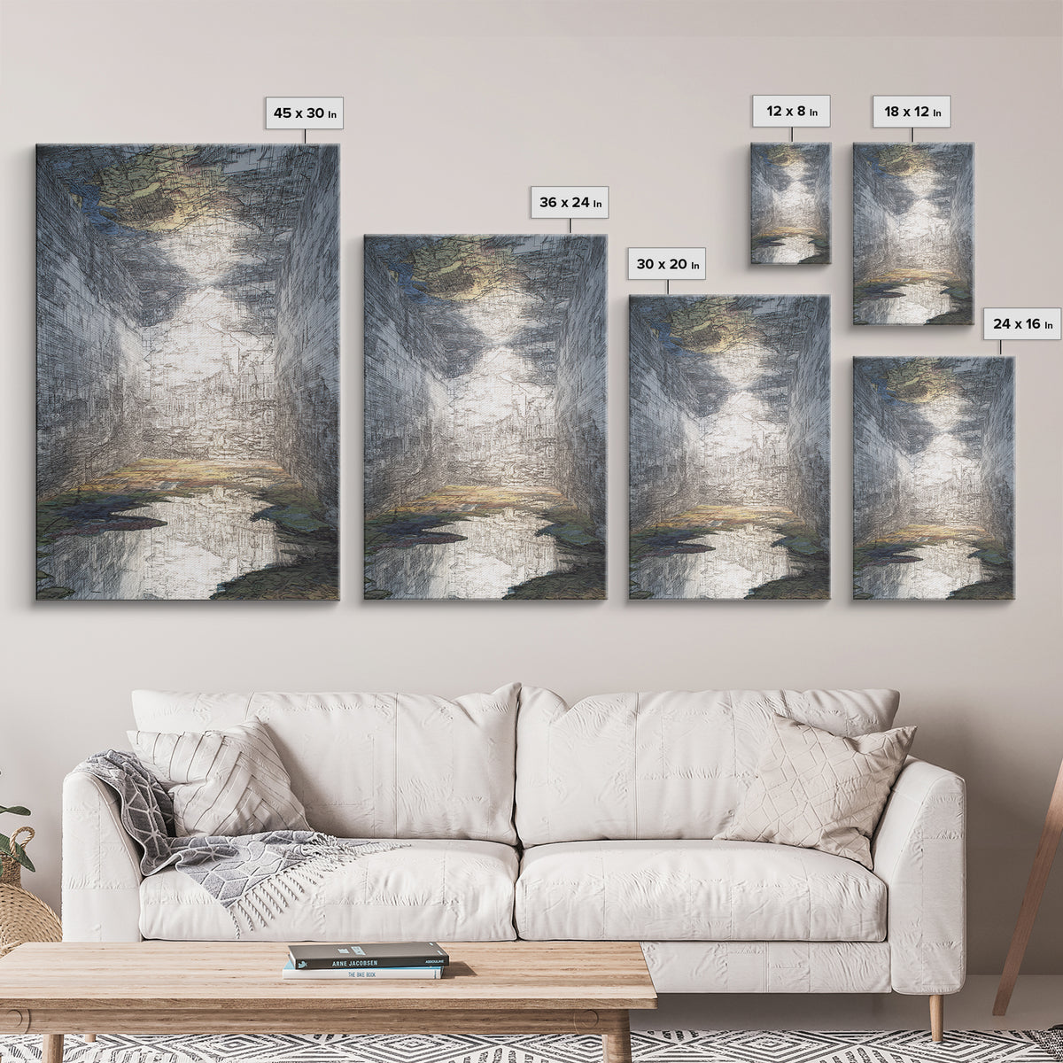 Abstract Urban Canyon Reflection Wall Art, Moody Blue Cityscape Print, Modern Architecture Decor, Statement Living Room Art
