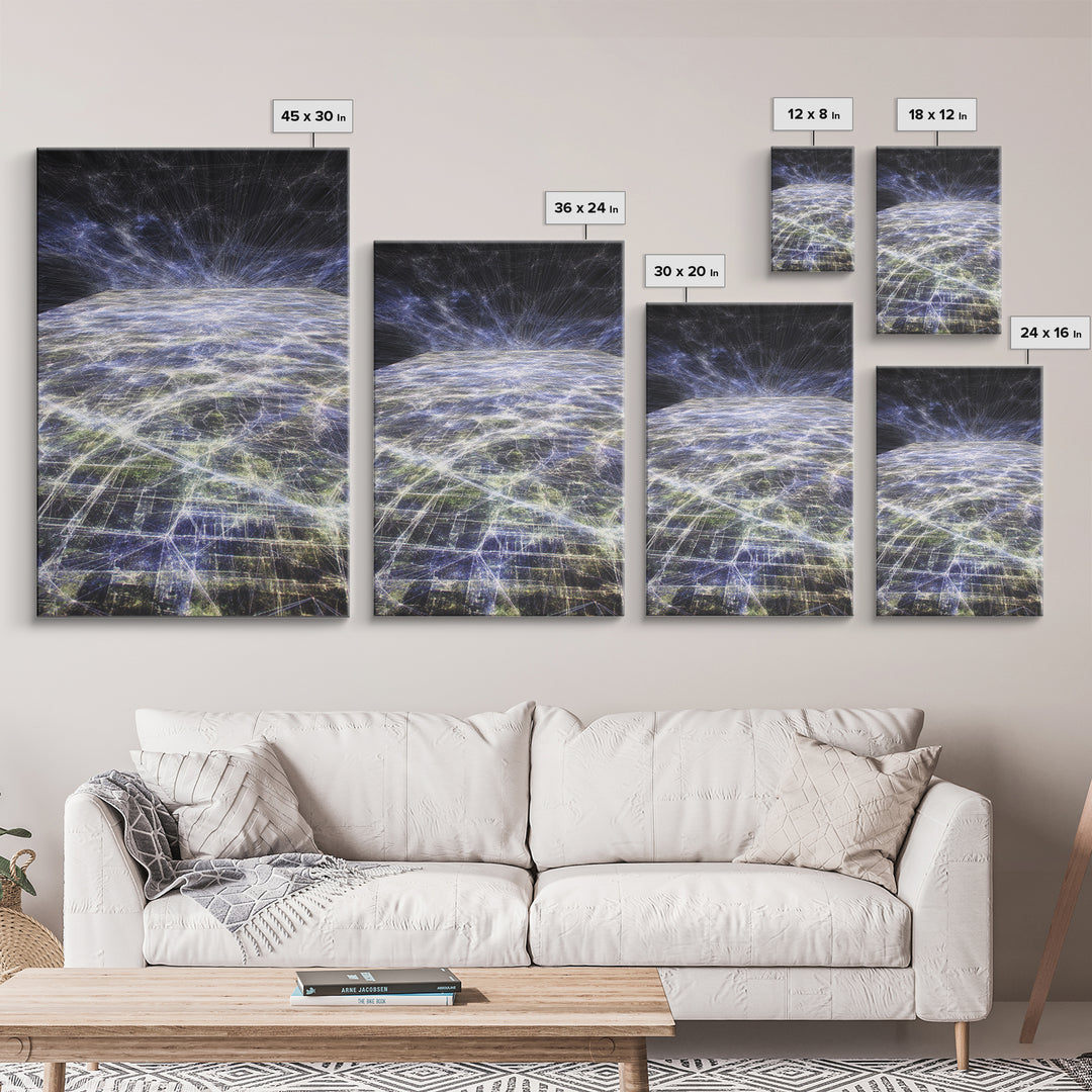 Futuristic Earth Data Horizon Canvas Print, Afrofuturism Decor, Digital Network Art, Modern Space Wall Decor For Office Gift