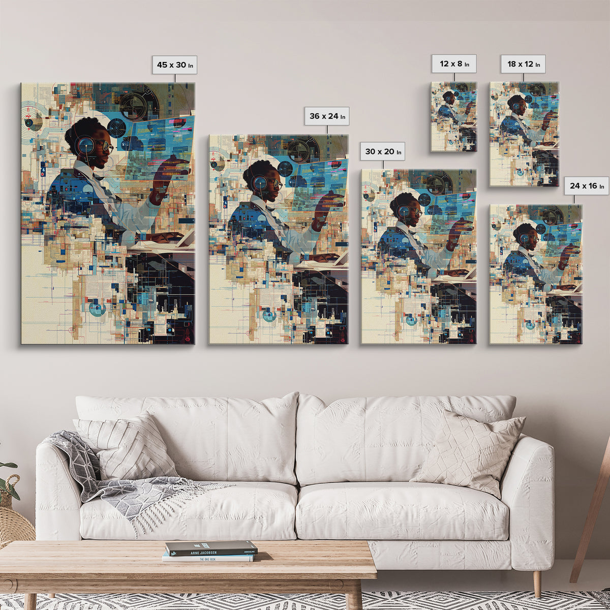 Black Woman Scientist Hologram Wall Art, Afrofuturism Portrait, African American Art Print, Modern Tech Office Decor Gift