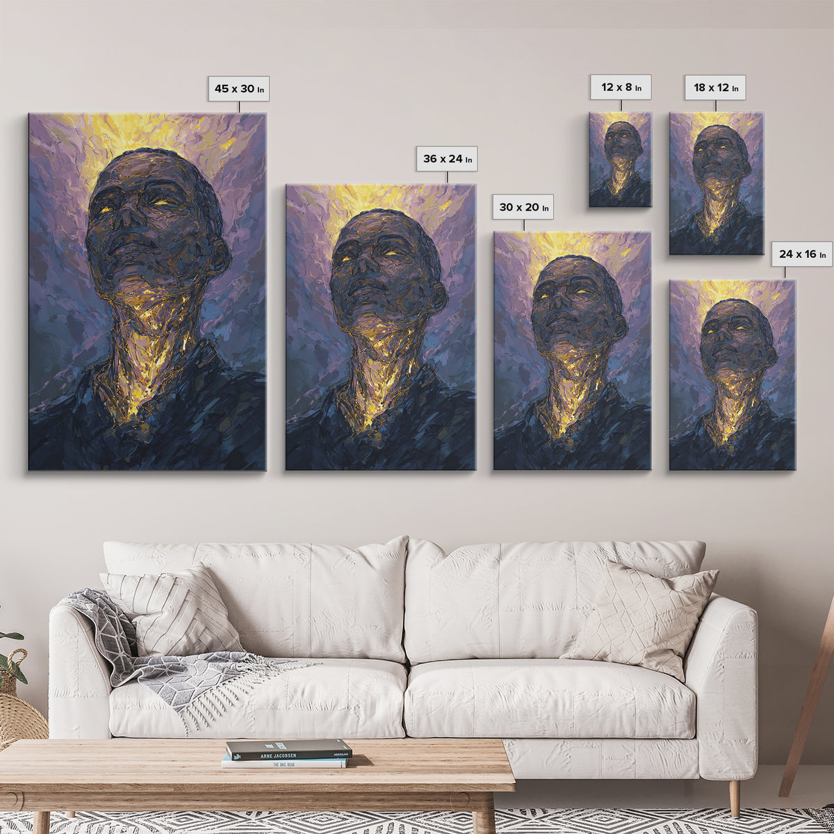 Radiant Black Man Portrait Wall Art, Gold Halo Abstract Painting, Modern African American Art, Spiritual Home Decor Gift