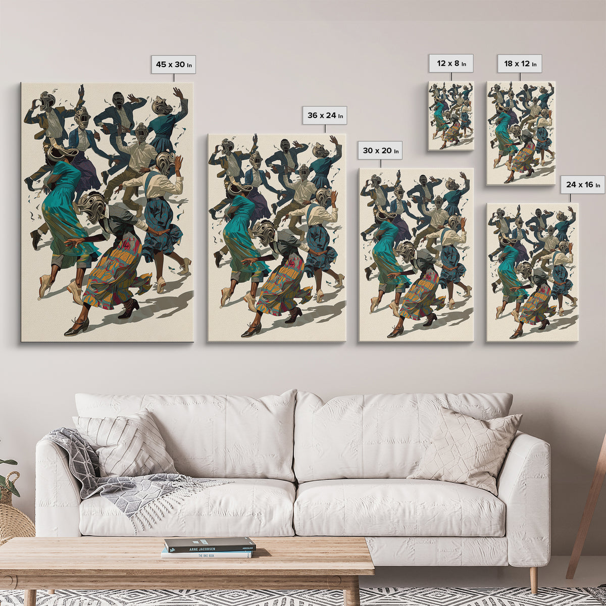 African Masked Dancers Celebration Canvas Print, African Tribal Art, Cultural Wall Decor, Colorful Afrocentric Home Gift