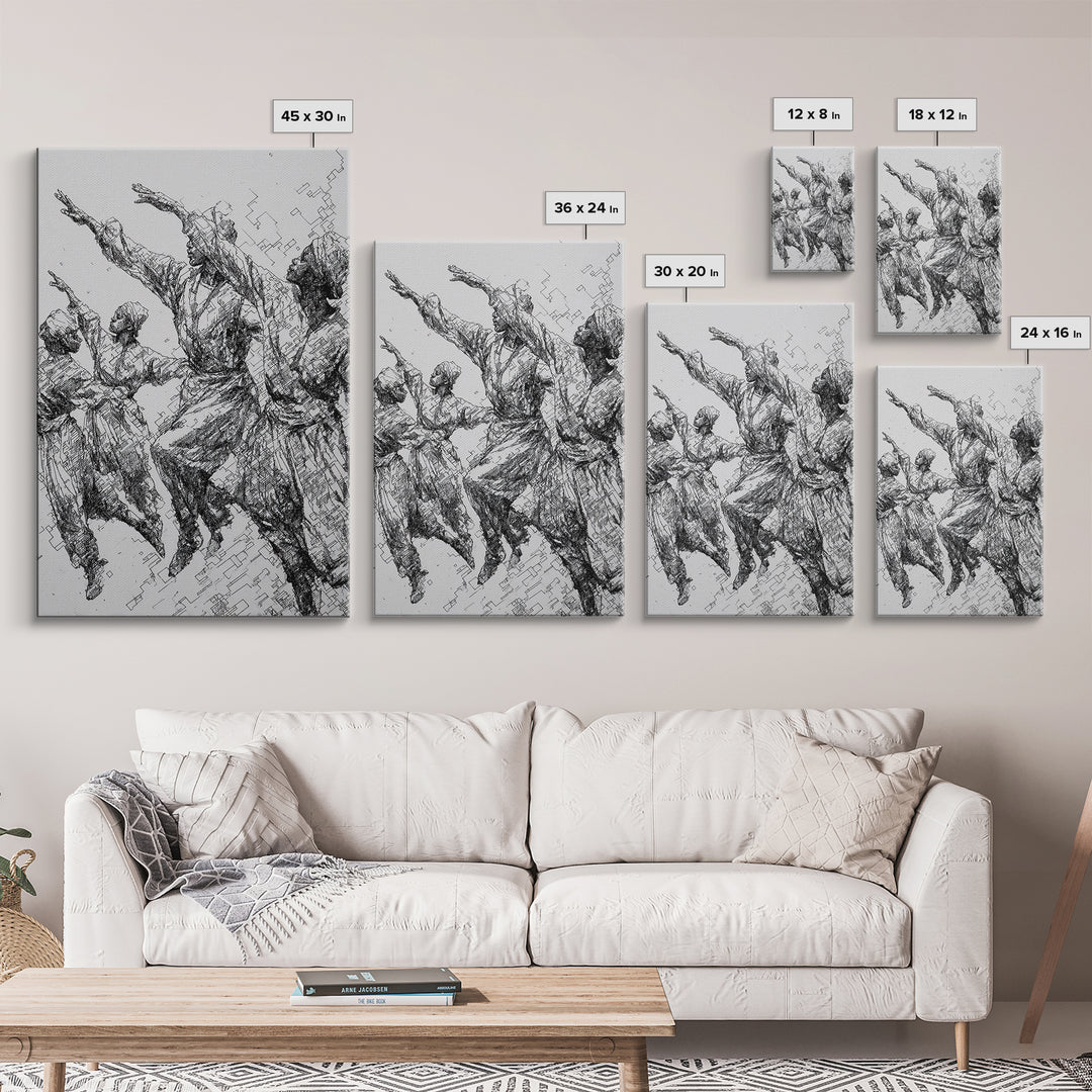 Leaping African Dancers Ink Sketch Wall Art, Black And White Cultural Dance Print, Afrocentric Home Decor, Gallery Art Gift