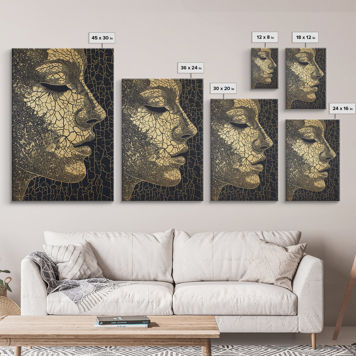 Golden Cracked African Woman Profile Wall Art, Elegant Black And Gold Portrait, Modern Afrocentric Luxury Canvas Decor Gift
