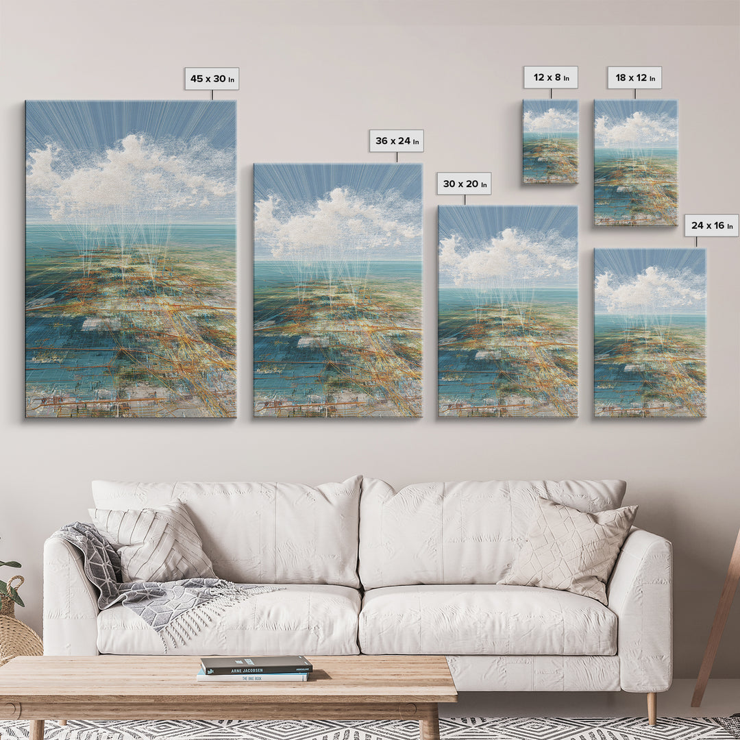 Dreamy Ocean Cloud Abstract Wall Art, Blue Coastal Landscape Print, Modern Nature Scene Decor, Serene Home Office Art Gift