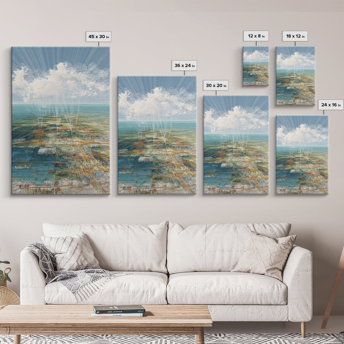 Dreamy Ocean Cloud Abstract Wall Art, Blue Coastal Landscape Print, Modern Nature Scene Decor, Serene Home Office Art Gift