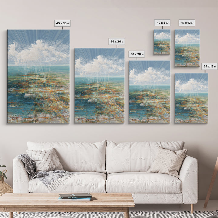 Dreamy Ocean Cloud Abstract Wall Art, Blue Coastal Landscape Print, Modern Nature Scene Decor, Serene Home Office Art Gift