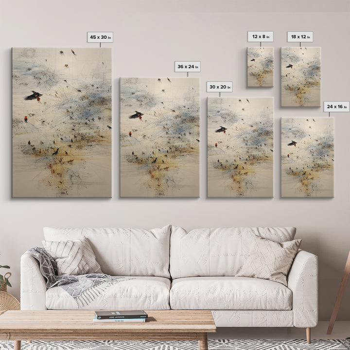 Abstract Birds Over Minimal African Landscape Wall Art, Modern Nature Scene Art, Neutral Gallery Decor, Unique Canvas Print