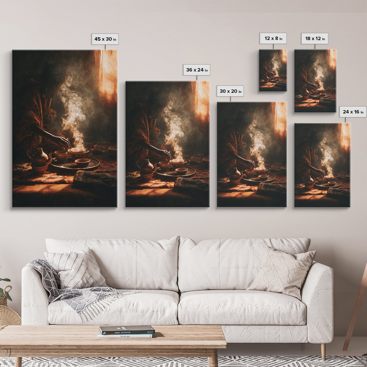 Moody African Woman Tea Ritual Wall Art, Incense Smoke Canvas Print, Afrocentric Decor, Black Culture Art, Gift For Her, Home Decor