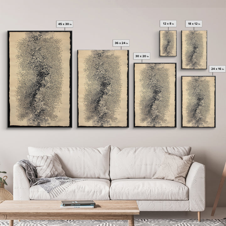 Antique Parchment Abstract Calligraphy Canvas Print, Ancient Manuscript Texture, Neutral Boho Wall Decor, Spiritual Art Gift