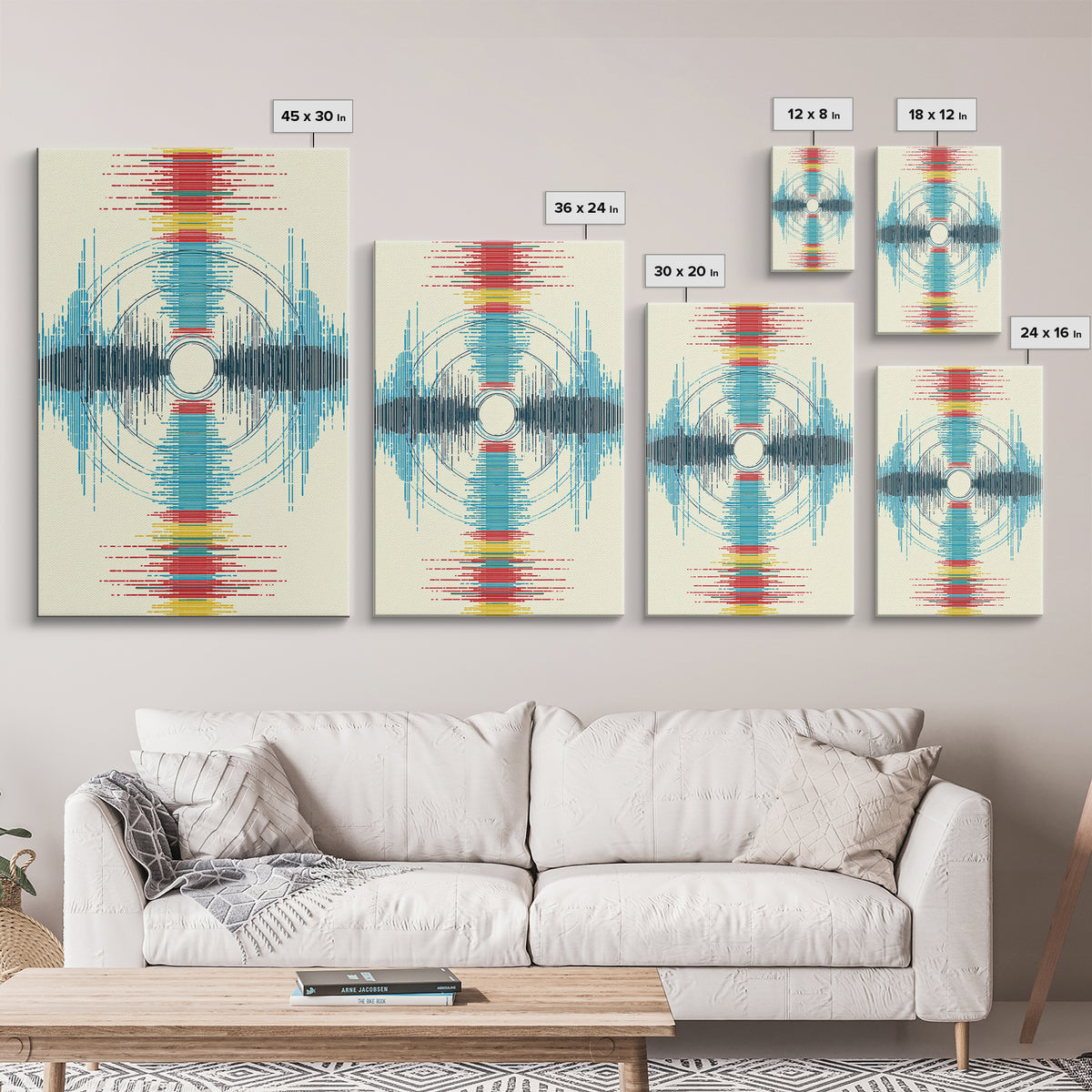 Vibrant Soundwave Circles In Red Blue Yellow Wall Art, Abstract Geometric Print, Modern Office Decor, Digital Art Africa