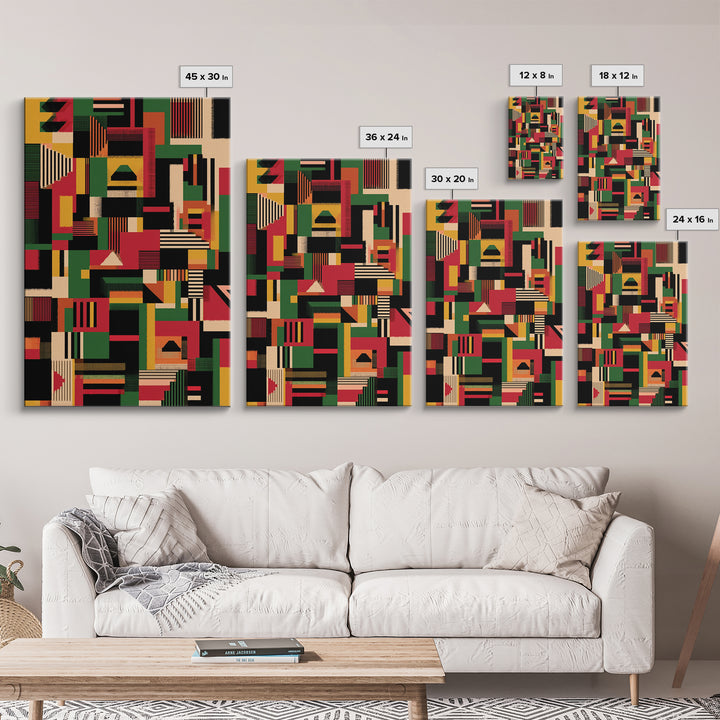 Kente Inspired Blocks In Green Red Gold Wall Art, African Abstract, Ankara Decor, Tribal Art Print, Bold Home Decor, Statement Piece
