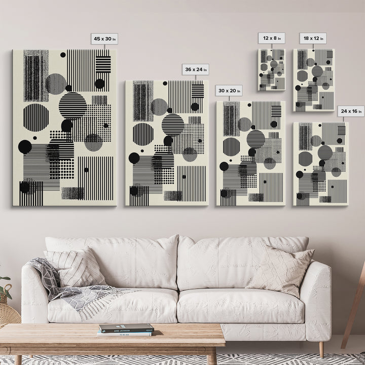 Minimal Black White Circles Stripes And Dots Wall Art, Geometric Wall Art, Minimalist Decor, Abstract Art Print, Modern Home Decor