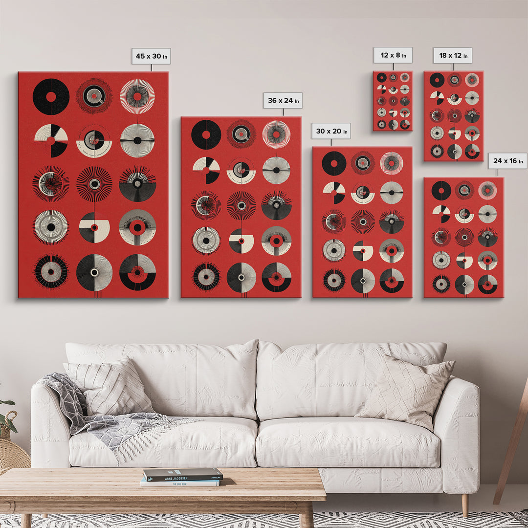 Red Tribal Sun Discs With Black Cream Circles Canvas Print, African Mask Art, Abstract Wall Art, Cultural Art Print, Bold Home Decor