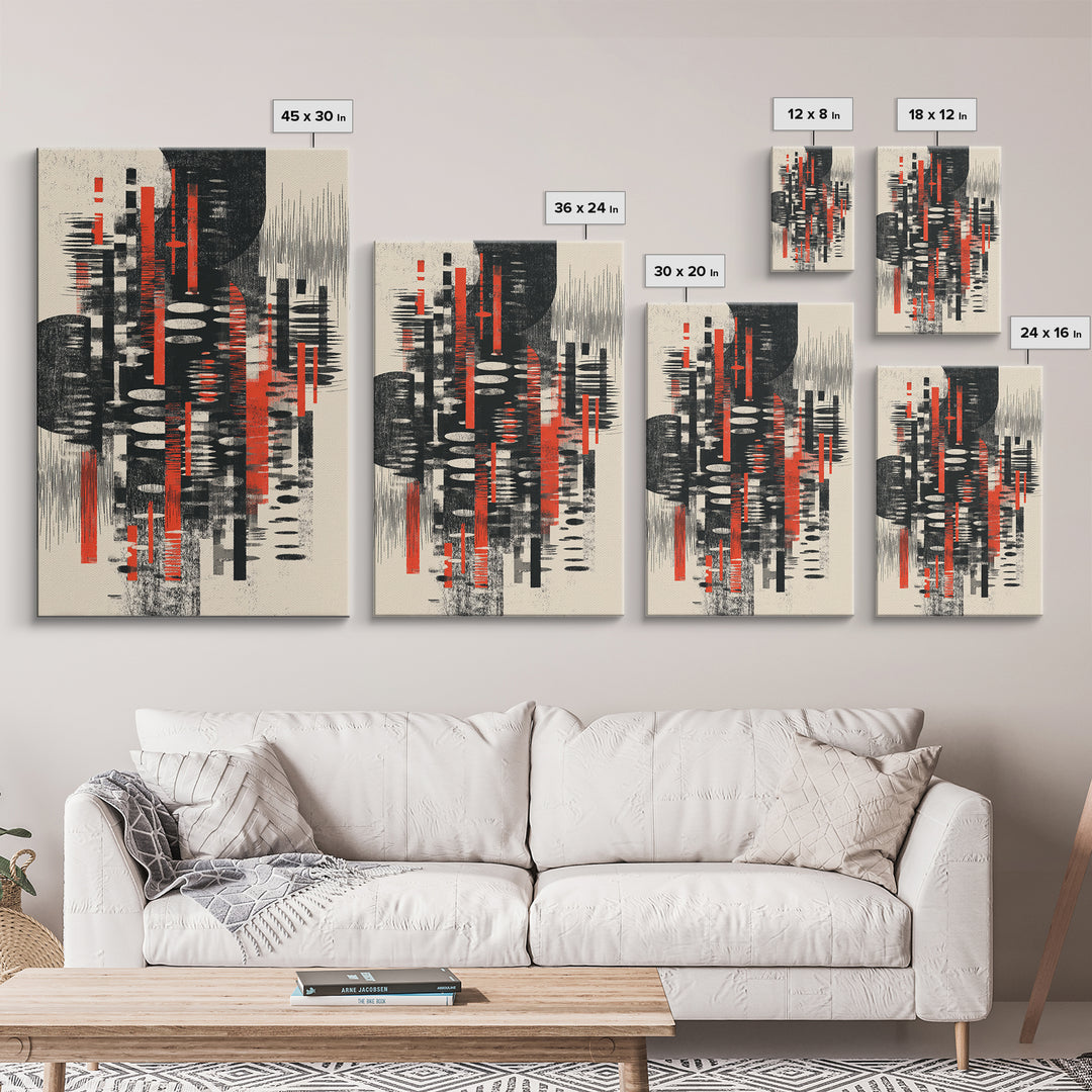 Black Red Textured Marks On Cream Wall Art, African Art Abstract, Modern Black Art, Statement Wall Art, Home Decor, Artistic Gift