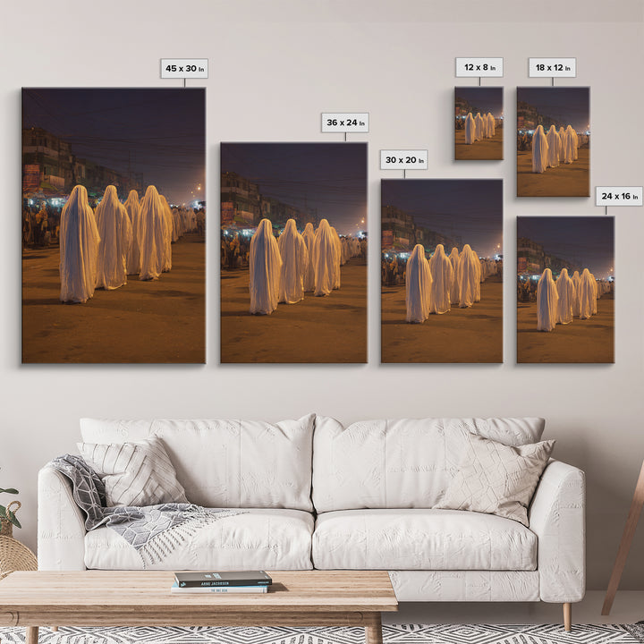 Night Street White Robed Procession Wall Art, African Travel Decor, Spiritual Cultural Art Print, Afrocentric Home Gift For Him