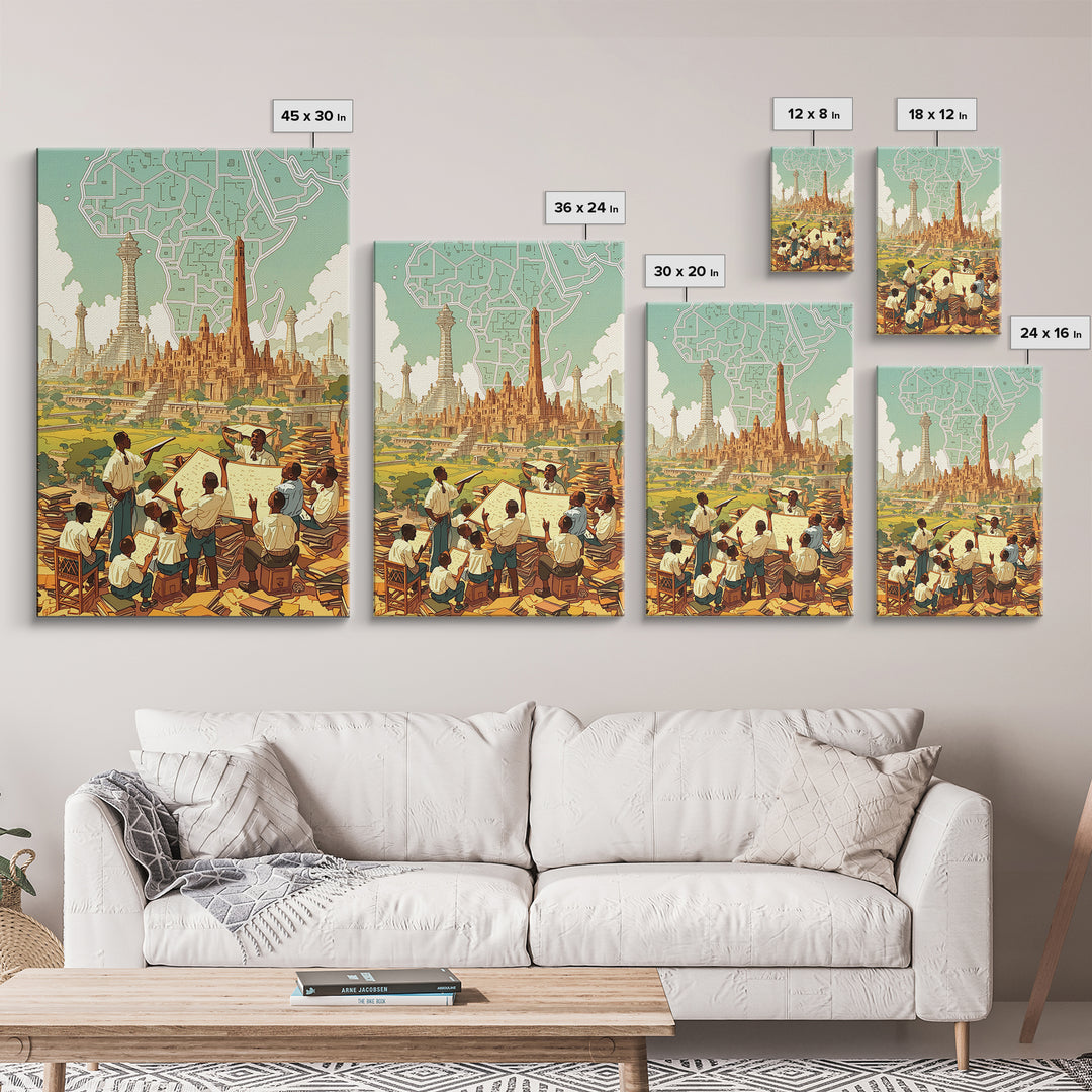 Afrofuturist African Classroom City Wall Art, Africa Art Print, Black Culture Art, Educational Decor, Modern Canvas Art Gift