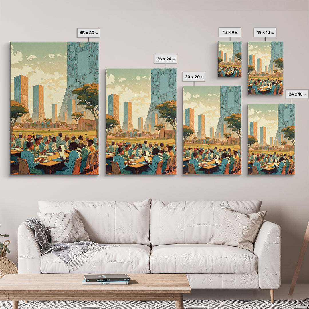 Futuristic African Scholars Skyline Wall Art, Afrocentric Art Print, Modern African Art, Office Decor, Cultural Wall Decor