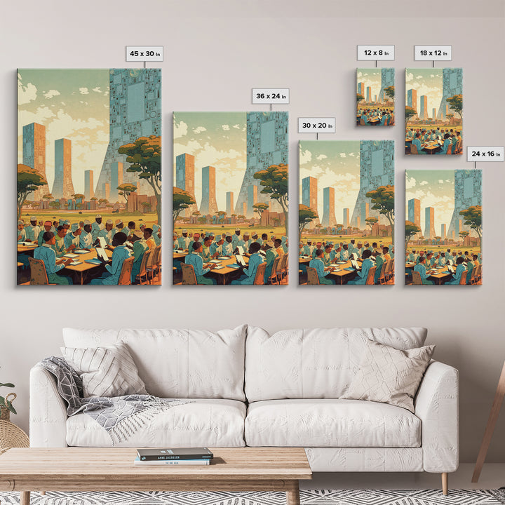 Futuristic African Scholars Skyline Wall Art, Afrocentric Art Print, Modern African Art, Office Decor, Cultural Wall Decor