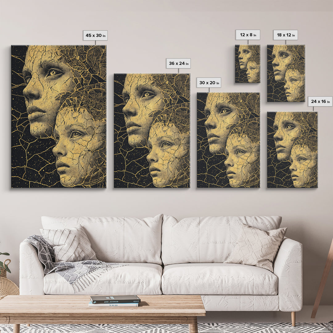 Golden Mother And Child Cosmic Wall Art, Black Woman Art, African American Art, Spiritual Wall Decor, Dreamy Canvas Print