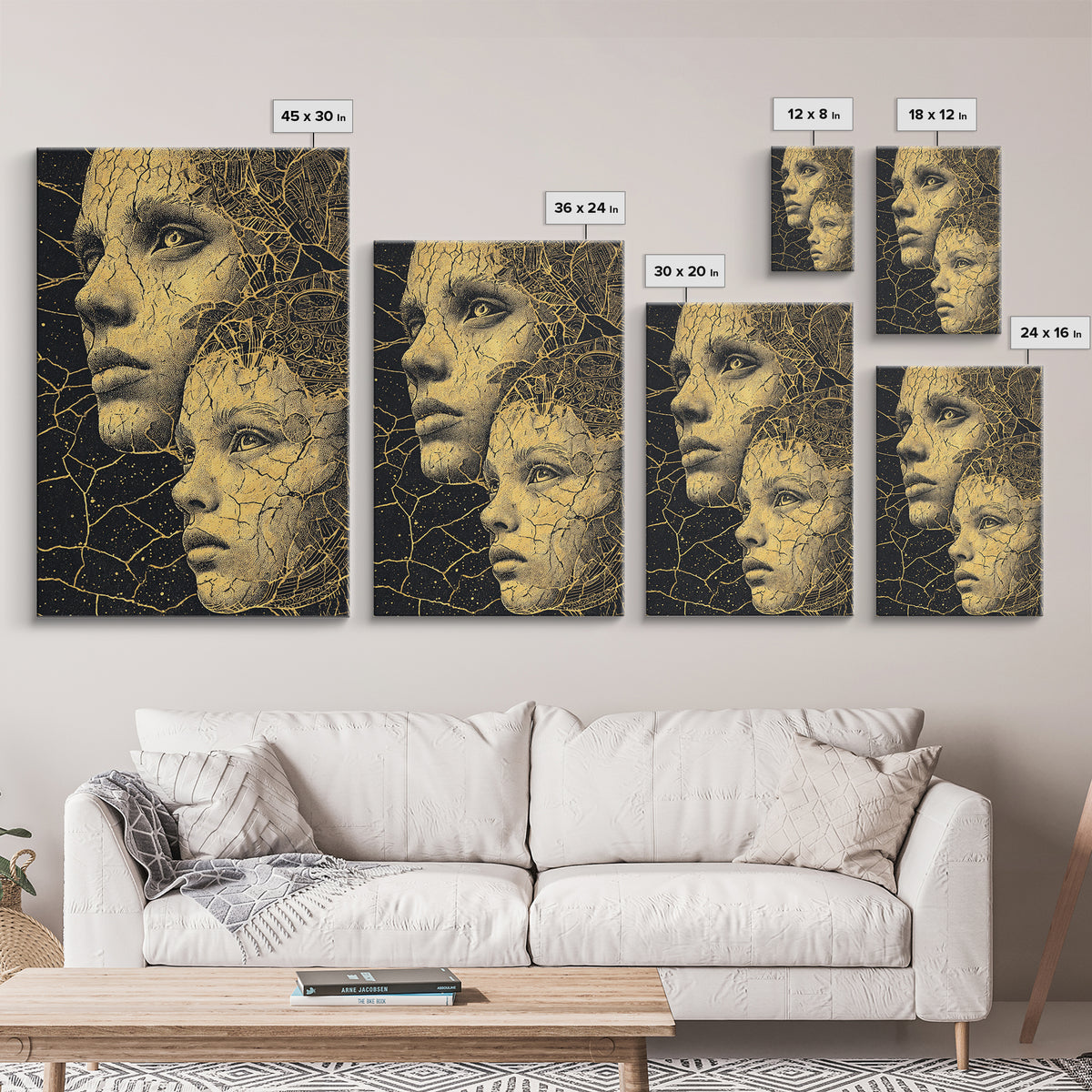 Golden Mother And Child Cosmic Wall Art, Black Woman Art, African American Art, Spiritual Wall Decor, Dreamy Canvas Print