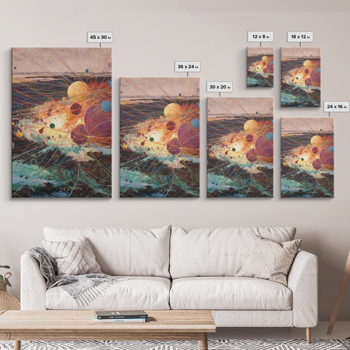 Abstract Planetary Network Framed Canvas Print, Modern Abstract Art, Afrofuturism Decor, Contemporary Wall Art, Office Decor