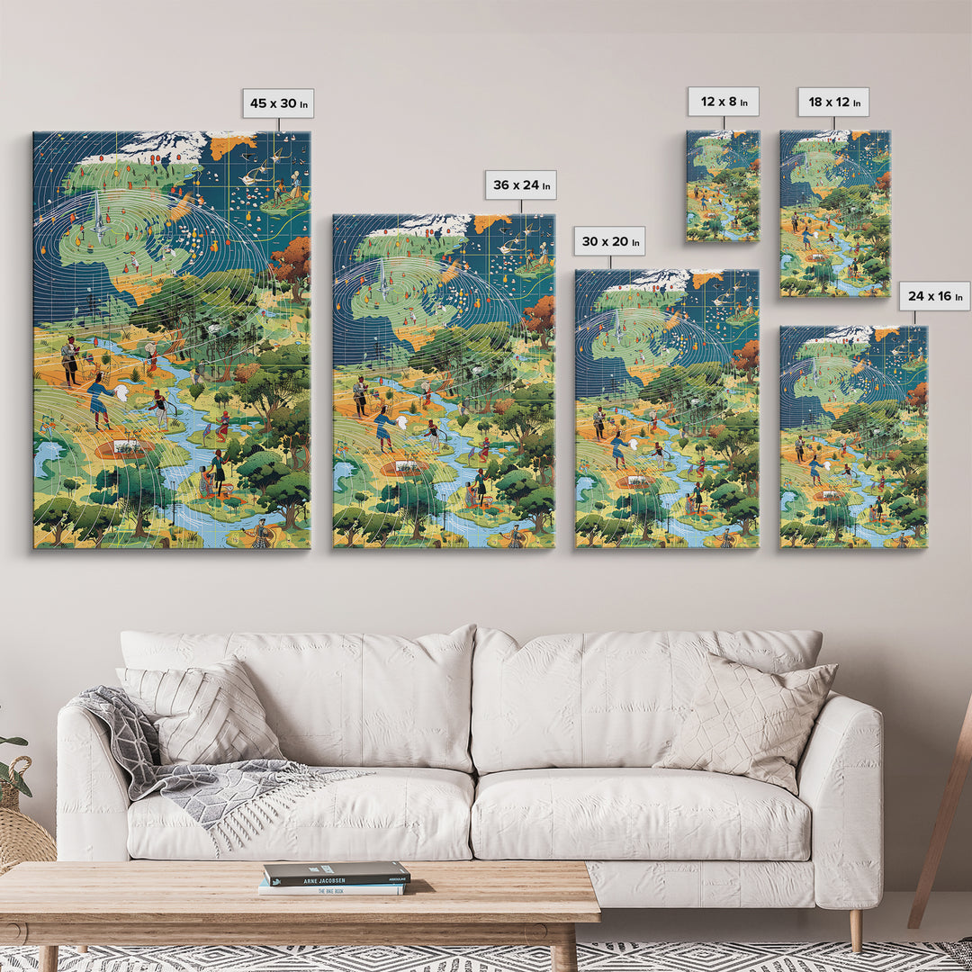 Illustrated Africa Wind Map Wall Art, African Landscape, Climate Inspired Art, Cultural Wall Decor, Educational Canvas Print