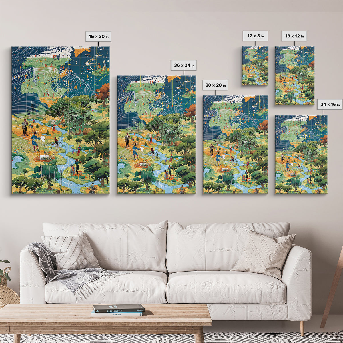 Illustrated Africa Wind Map Wall Art, African Landscape, Climate Inspired Art, Cultural Wall Decor, Educational Canvas Print