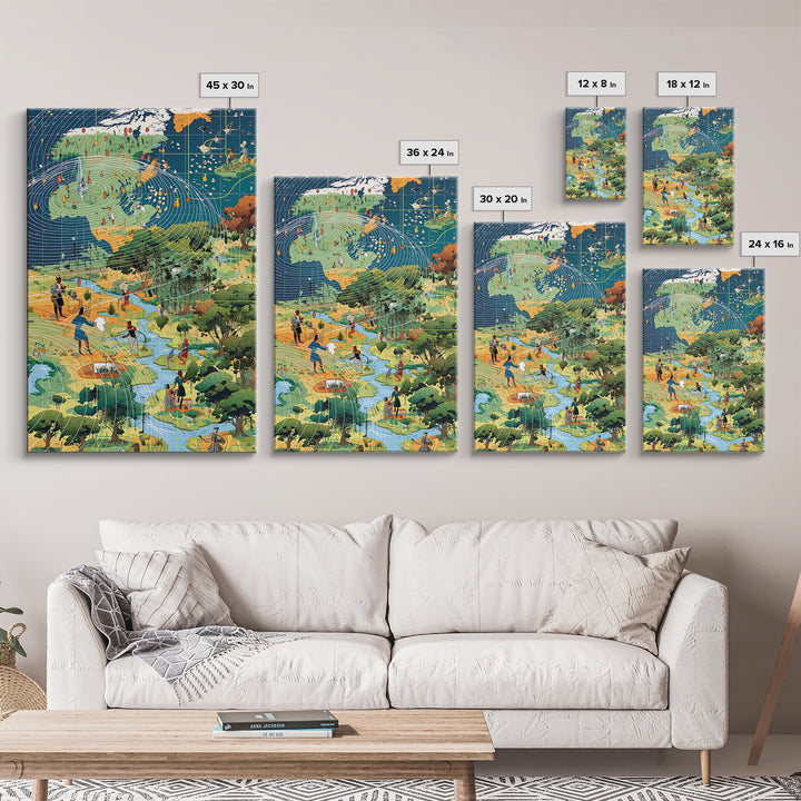 Illustrated Africa Wind Map Wall Art, African Landscape, Climate Inspired Art, Cultural Wall Decor, Educational Canvas Print