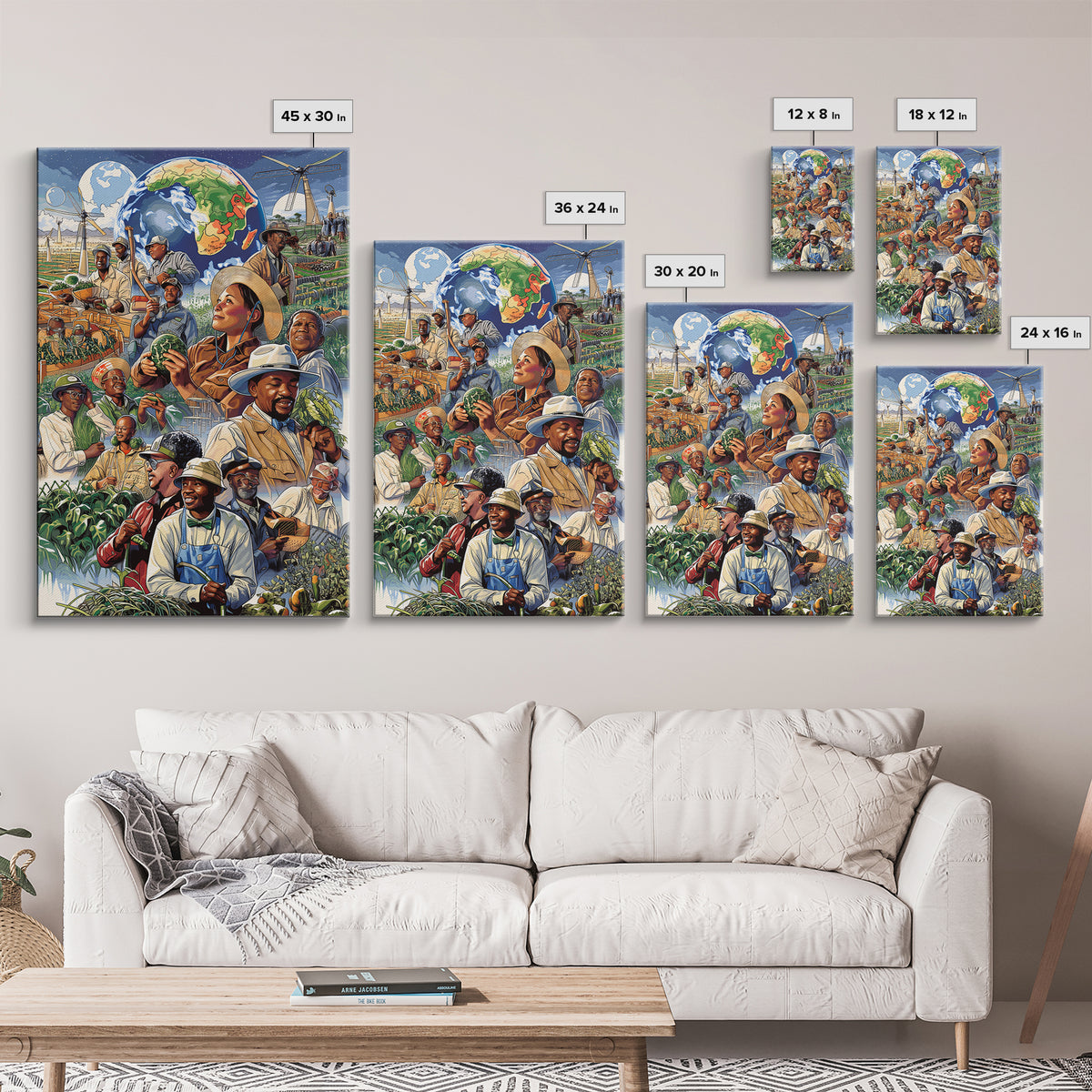 Global African Farmers Harvest Collage Framed Canvas Print, African Art Prints, Cultural Wall Decor, Farmhouse Office Decor