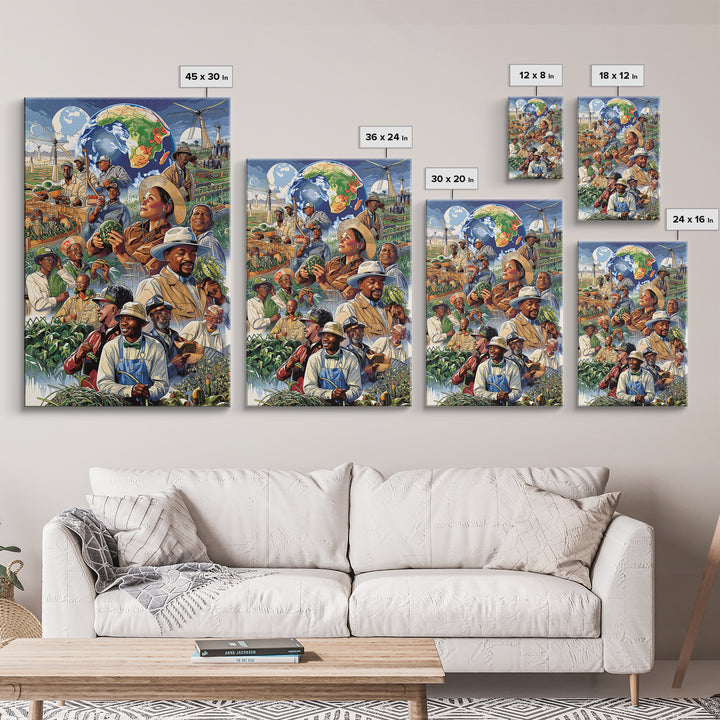 Global African Farmers Harvest Collage Framed Canvas Print, African Art Prints, Cultural Wall Decor, Farmhouse Office Decor