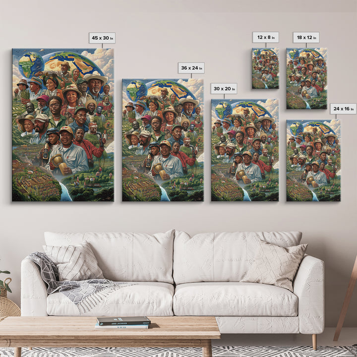 African Community Farmers Portrait Wall Art, Afrocentric Art Print, Black Culture Decor, Unique Motherland Living Room Home Decor Gift