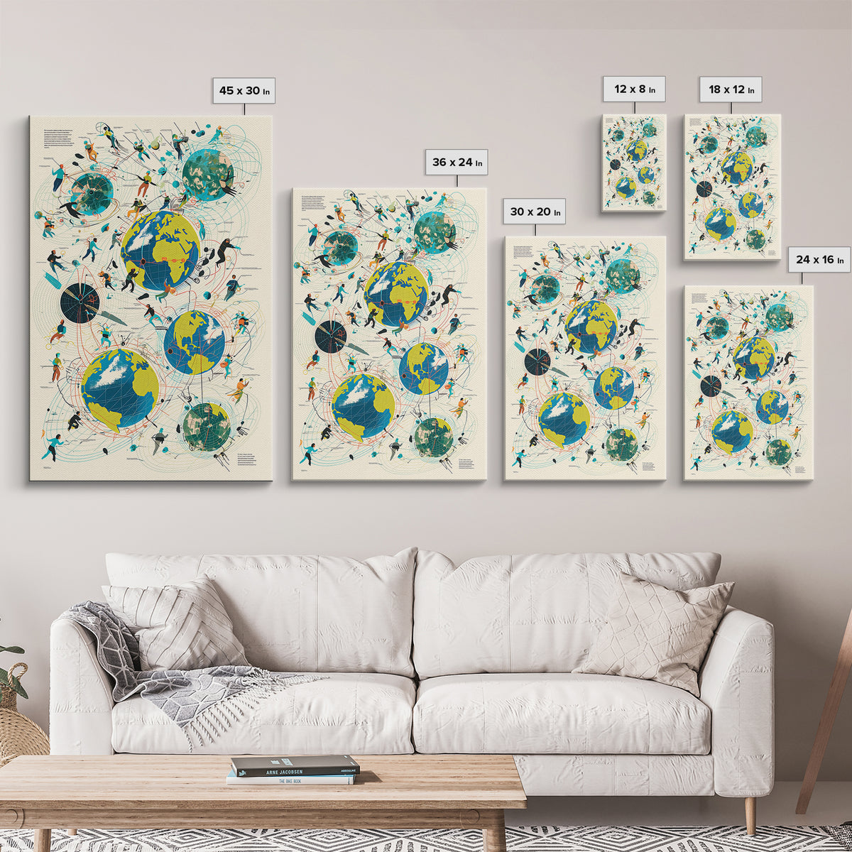 Abstract Global Network People Wall Art, Modern African Inspired Digital Art, Geometric Office Decor, World Map Canvas Print