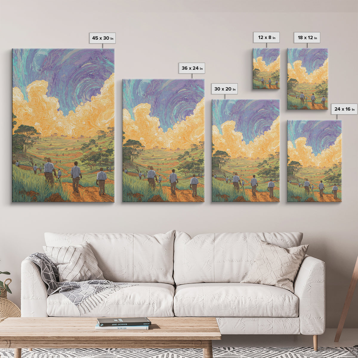 Rolling African Valley With Golden Clouds Canvas Print, African Landscape Wall Art, Nature Scene Art, Earth Tone Home Decor
