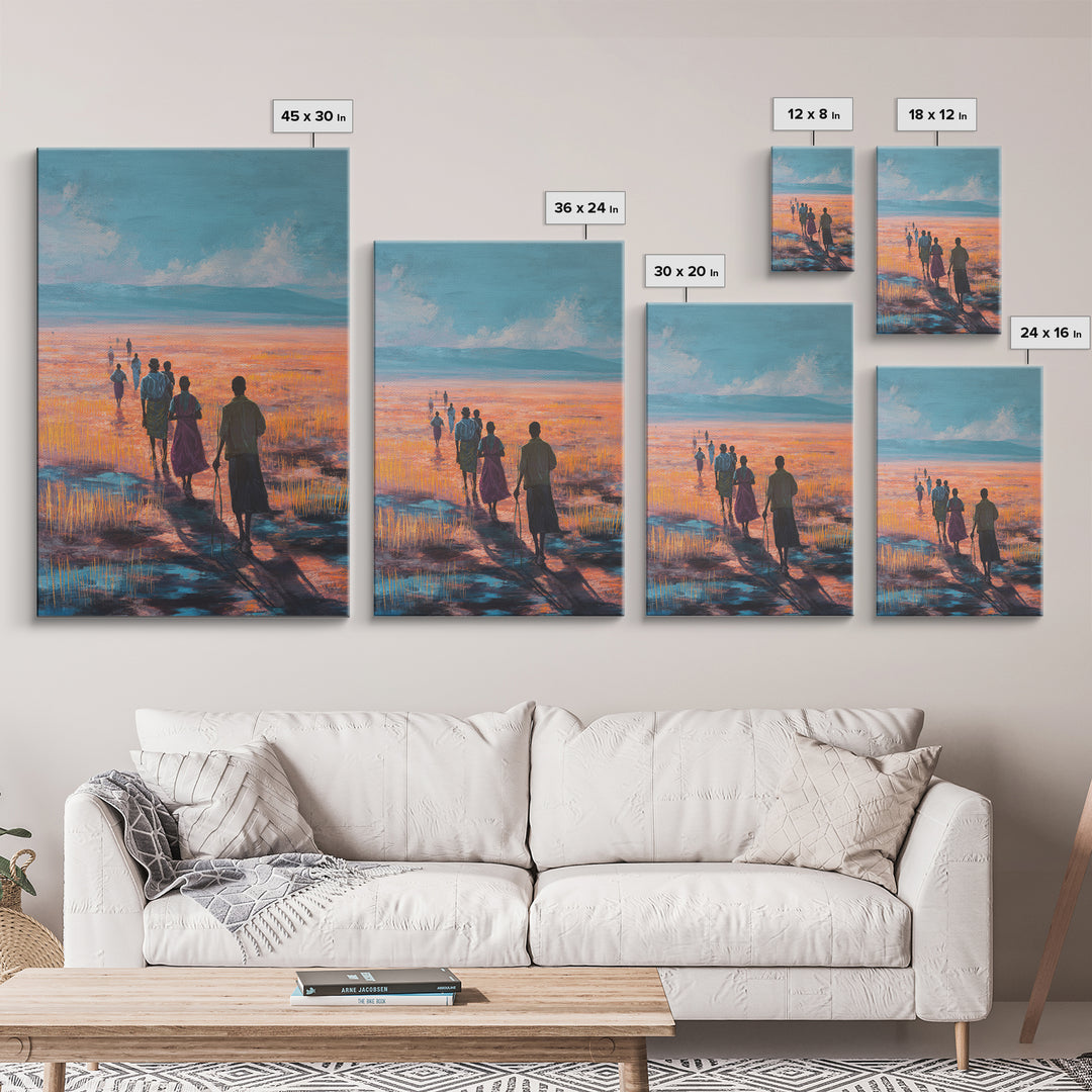 Serene African Wetland Walk At Sunset Wall Art, Afrocentric Landscape Print, Motherland Nature Decor, Living Room Canvas Print
